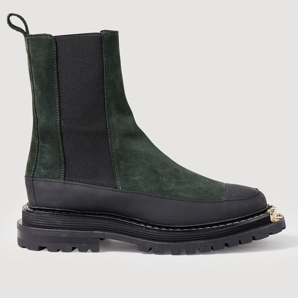 Sandro Green and Black Ankle Boots with Gold Accent - Picture 4 of 10